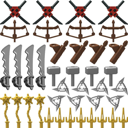 Pack Set Weapon for Minifigures Knight Weapons Accessories Kit Include Armor Helmet Cloaks Shield Barding Horses
