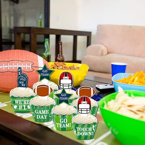 48pcs Football Cupcake Topper Wrapper Party Supplies for Sports Game Day SUPER BOWL Sunday