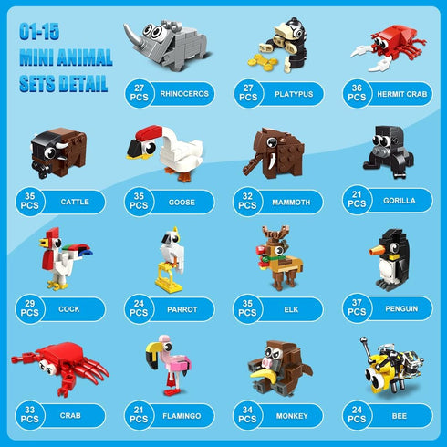 HOGOKIDS 30 Packs Party Favors for Kids, 867PCS Animals Building Blocks Sets for Classroom Prizes and Gifts