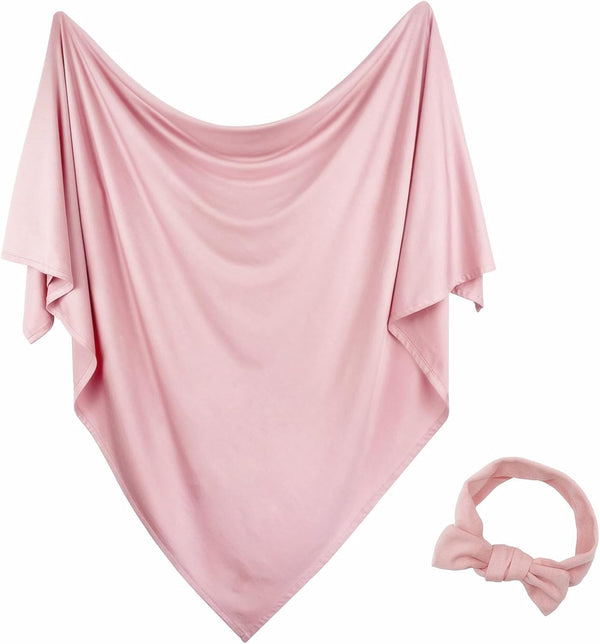 Newborn Swaddle Blanket with Hat Set, Baby Swaddle Set, Hospital Receiving Blankets for Girls Boys (Blush, 35"x35")