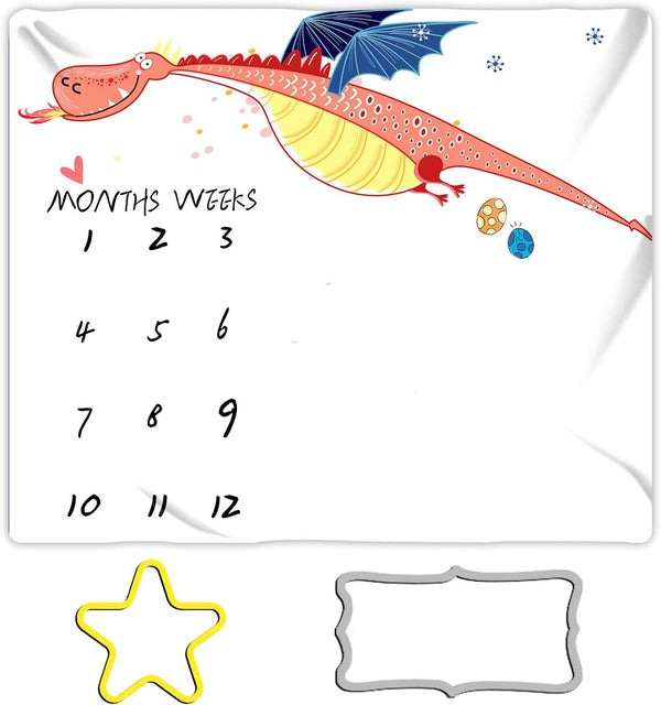 Dinosaur Fire Dragon Baby Monthly Blanket 48x40in - Unisex Baby Growth Chart Blanket BTXYME11