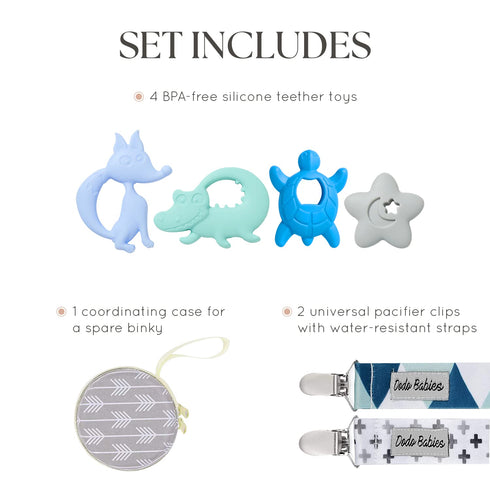Set 6-Piece Dodo Babies Baby Shower Gifts - Teething Toy & Pacifier Clip - Multicolor Silicone - Pacifier Clip, Baby