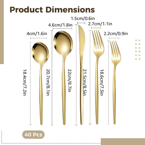 Calolin Set, Set, Set Gold Silverware Stainless Steel Flatware Include Knife, Fork and Spoons, Luxury Polished Gold