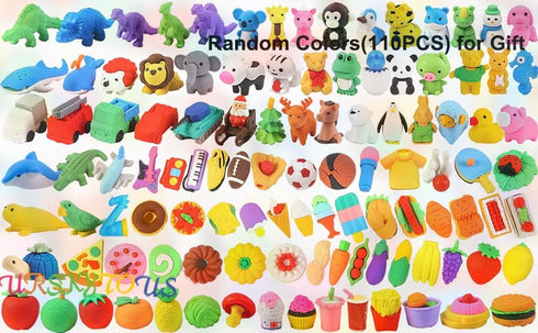 110Pcs Animal Erasers Kids Pencil Erasers Bulk - Mini Animal Food Toys, Classroom Rewards, Game Prizes
