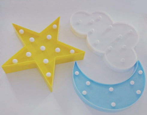 3PCS Decorative LED Crescent Moon Cloud and Star Night Lights Lamps Marquee Signs Letters for Baby Nursery Decorations