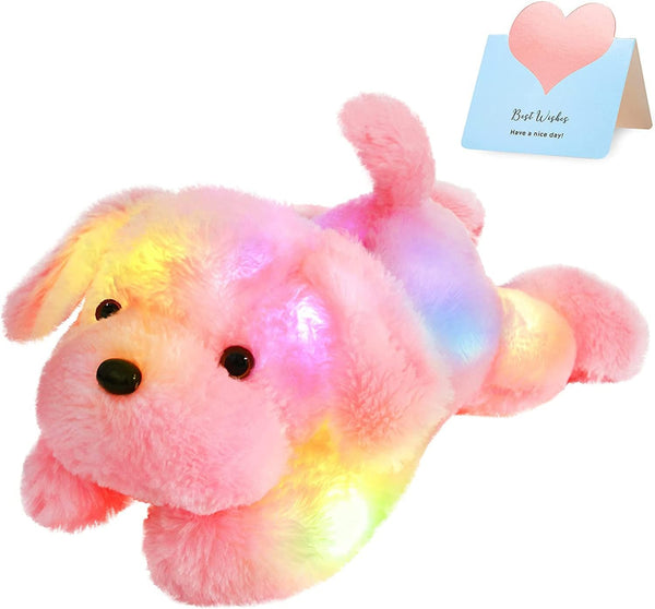 WEWILL 18'' Light up Pink Puppy Dog LED Stuffed Animal with Colorful