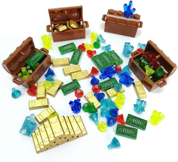 ZHX Treasure Accessories Building Blocks Set for Kids, Jewel Chest, Gems, Crystals, $100 Cash Toy