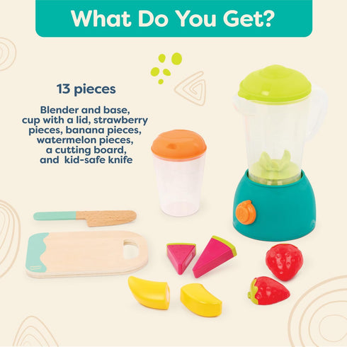 B. toys Mini Chef Fruity Smoothie Playset, Pretend Play Kitchen Accessories, Toy Blender, Role-Play Toys for Kids 3+