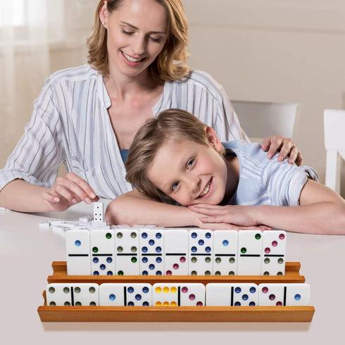 Organizer(Set 4) Exqline Wooden Domino Racks Trays Holders of - Premium Domino Tiles Holder Racks for Mexican Train
