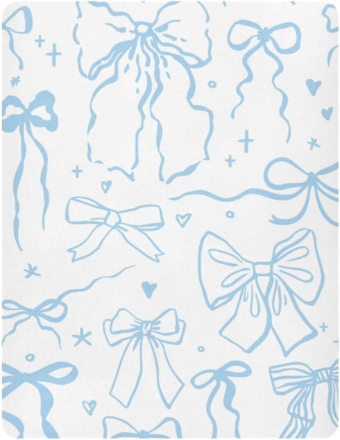 KICPOAY 52 28 Cartoon Doodle Blue Bows Fitted Crib Sheets Stretchy Portable Playard Sheets for Baby Toddler, Breathable