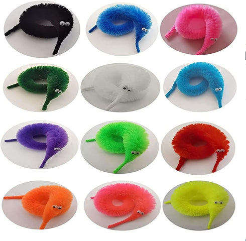 60 Pcs Magic Twisty Worm Wiggly Fuzzy Worms on a String Toys for Party Supplies in 12 Colors