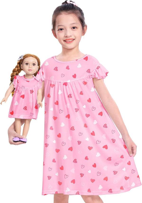 ICOSY Matching Doll & Girls Nightgowns Clothes Girls Pajamas Sleepwear Outfit for