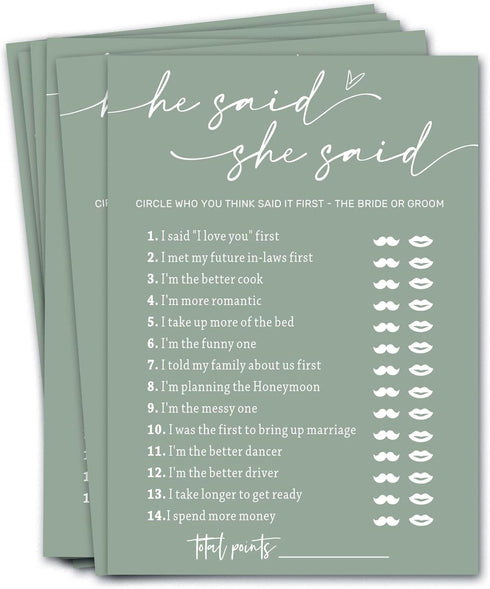 Bridal Shower Games Cards, Who Knows The Bride Best, 25 Guests Engagement Party Wedding Games, Minimalist Green