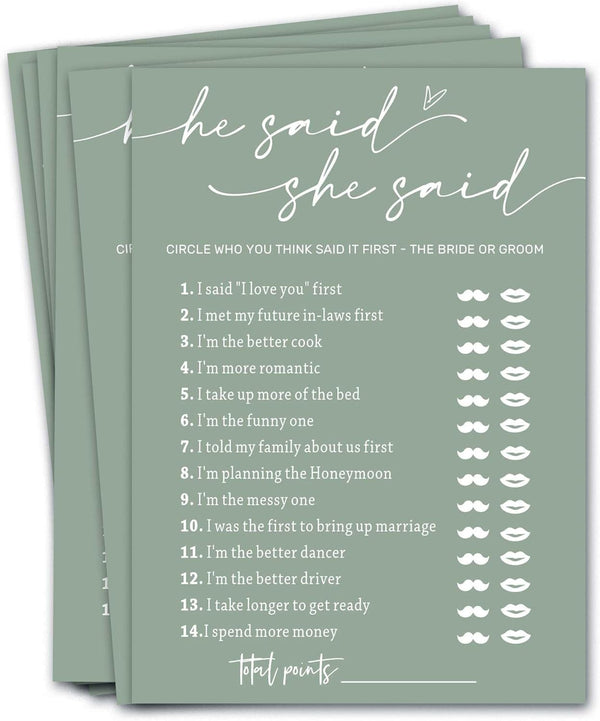 Bridal Shower Games Cards, Who Knows The Bride Best, 25 Guests Engagement Party Wedding Games, Minimalist Green