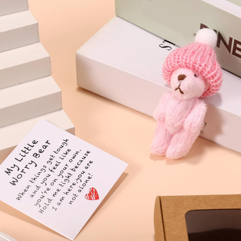 TOYMIS Worry Bear in Box with a Hat, Handmade Positive Mini Plush Bear with Encouragement Card Inspirational Support