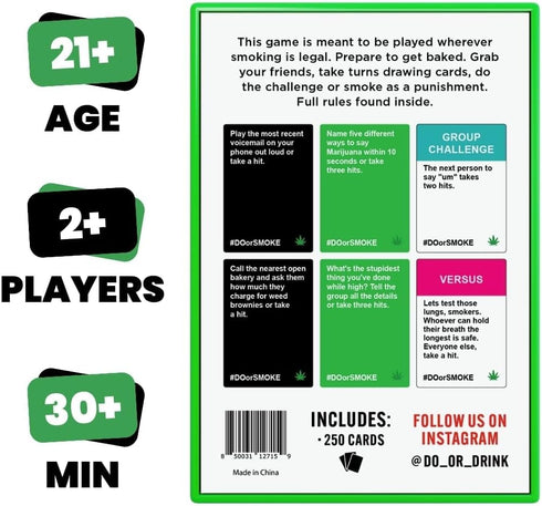 Do or Smoke Party Game for Adults - 250 Challenge Cards, Easy to Play, Great Stoner Gift