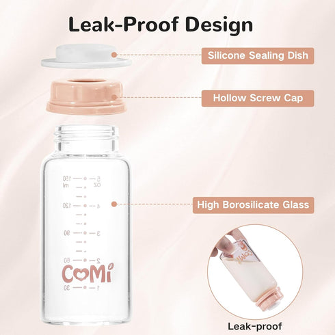 Free,4PCS(5oz,4 COMI Natural Glass Baby Bottle,Standard Neck Breastmilk Storage Bottle for Fridge,Breast Milk