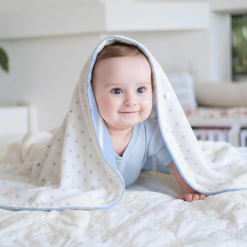 Hahafelt 30''x40'', Cozy Polka Dot Stripes Baby Blanket Fleece Baby Blankets for Boys, Blue Ultra Soft Fluffy Infant