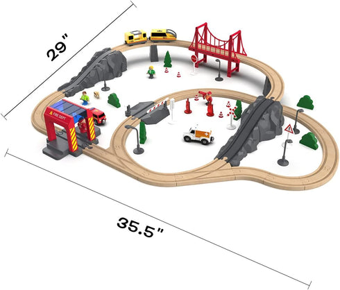 Giant Bean 72PCS Wooden Train Tracks & Trains, Gift Packed Railway Kits for Kids, Toddler Boys and Girls 3 Years+