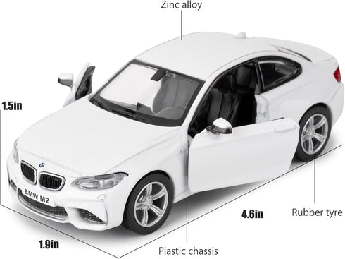 1:36 BMW M2 Toy Car, Diecast Pull Back Model Car, Collection Kids Toy for Aged 3 and up, Gift White