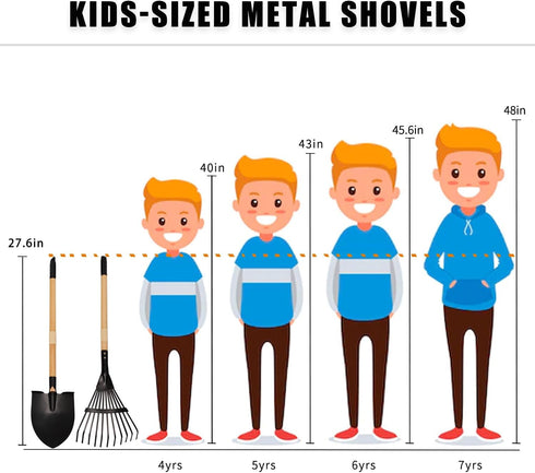 Set, 2Pcs 3 Kids Rake and Shovel Garden Tools Metal Head with Wooden Handle, Great Gardening Gifts for Boys Girls Age