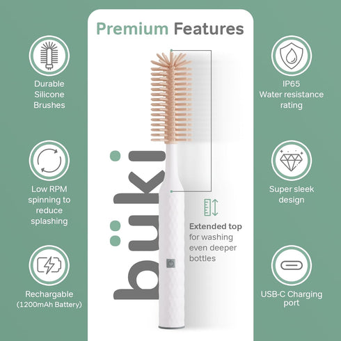 Set 1200mAh Bueki Electric Baby Bottle Cleaning Brush - Rechargeable Electric Bottle Brush with Straw Cleaner - Water