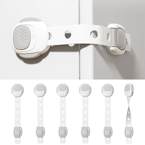 Child Proof Refrigerator Lock Pack, 6 Cabinet Locks Baby Proofing Straps for Kids Safety with 3M Adhesive