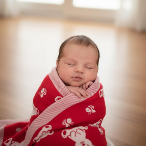 Cozy 30x40 Baby Knit Blanket Soft Cotton Blend with Bear and Bee Design Lightweight Infant Toddler Swaddle Nursery