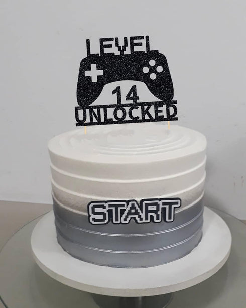 Level 14 Unlocked Cake Topper, Video Game Cake Topper, Game Controller for 14th Birthday Party Decoration