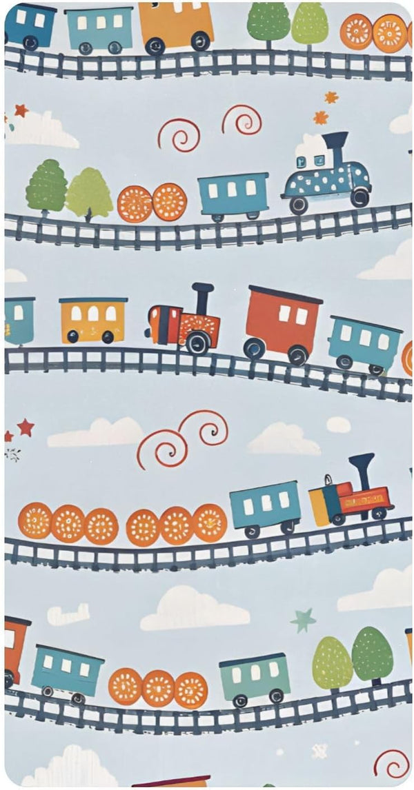 CZXW Cartoon Playful Trains Crib Sheets Fitted 52" x 28" Natural Cotton Soft