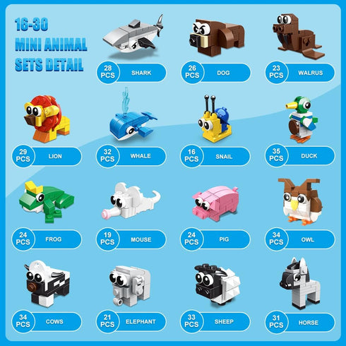 HOGOKIDS 30 Packs Party Favors for Kids, 867PCS Animals Building Blocks Sets for Classroom Prizes and Gifts