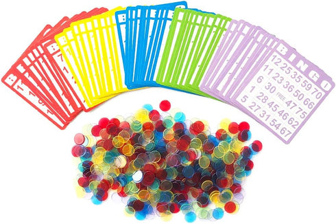 Yuanhe Bingo Cards Game Set - Includes 50 Bingo Cards and 500 Colorful Transparent Bingo Chips