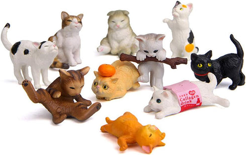 10 Pcs Kawaii Miniature Cat Figurines, Character Toy Cake Toppers, Mini Cat Animal Figures Collection