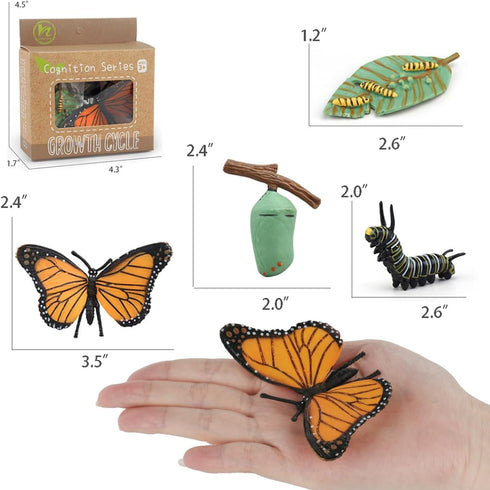 Montessori Life Cycle Learning Kit with Animal Figures and Flash Cards, Realistic Monarch Butterfly Caterpillar Toy