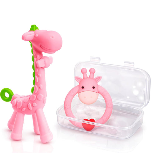 SHARE&CARE BPA Free Silicone Giraffe Baby Teether Toy with Storage Case, for