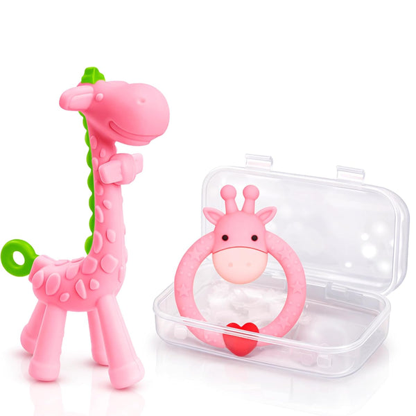 SHARE&CARE BPA Free Silicone Giraffe Baby Teether Toy with Storage Case, for