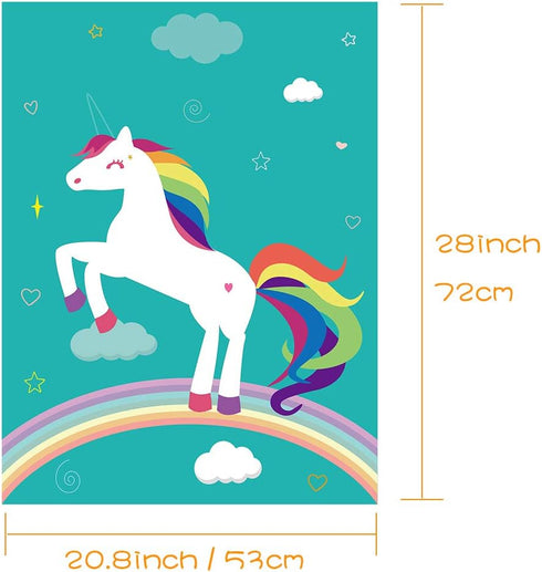 FEPITO Pin The Horn on Unicorn Game for Kids Birthday Party with 24 Horn Stickers Birthday Poster