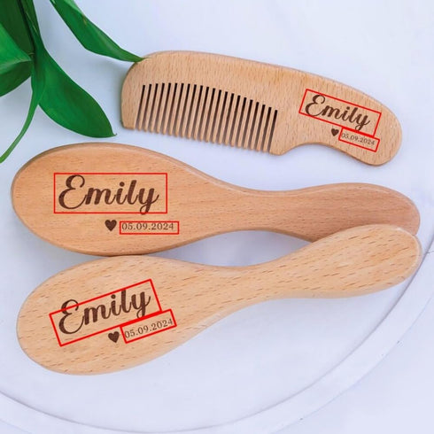 Hainadian Set Set Set (1pcs) Personalized Baby Brush and Comb for Newborn Wooden Baby Brush Personalized Baby Gifts