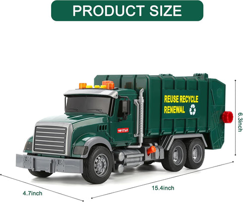Big Garbage Truck Toys for Boys, Inertial Powered Push Car with Lights and Sounds, Trash Truck Model with 3 Garbage Cans