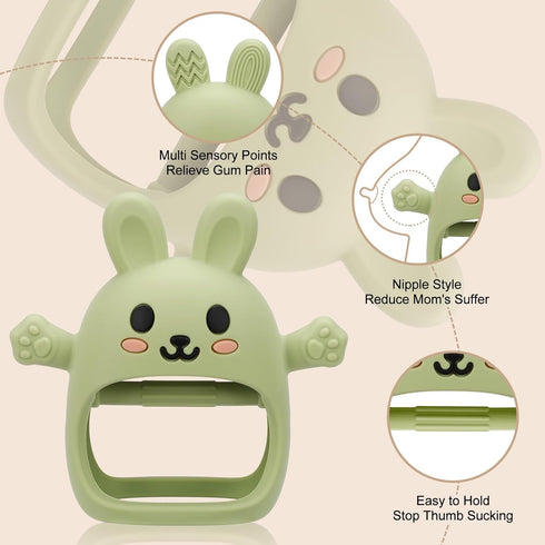 CAHILON 2 Pack 3-6 6-12 0-3 6 9 12 Easter Baby Teething Toys for Months, Soft Silicone BPA Free Bunny Teething Mitten