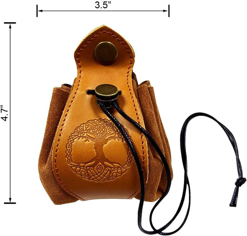 Celtic Tree DND Gifts Dice Bag - Genuine Leather Tray with Drawstring & Button for D&D Dice, Jewelry Storage