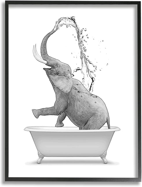 Stupell Industries Monochrome Elephant Bathing Splashing Water Bathtub,Design by Annalisa Latella