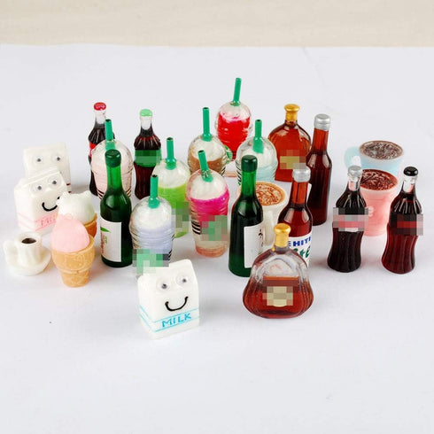 NWFashion Miniature Food Drinks Toys Bottle, 26pcs Mix for Adults and Children's Pretend Play Kitchen