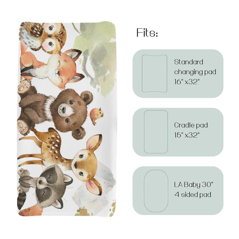 Woodland Animal Friends Changing Pad Cover for Baby Girl Boy, Natural Forest Diaper Change Table Covers