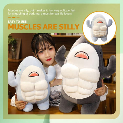 Toddmomy 1PCS Cute 3D Muscle Shark Plush Toy, Soft Stuffed Shark Animal Doll, Kawaii Hugging Pillow for Kids Xmas
