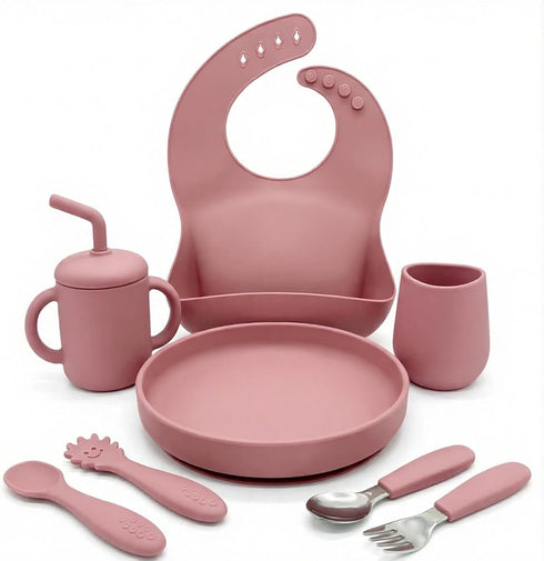 Silicone Baby Feeding Set BPA-Free Food Grade Silicone, Suction Plate, Bib, Training
