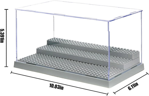 Minifigure Display Case for Action Figures, Dustproof Acrylic Storage Box with 3 Movable Steps for Models