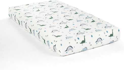 Lush Decor Baby Dinosaurs Roar Soft & Plush Fitted Crib Sheet, Dusty Teal & Gray, 52"x 28" x 9"