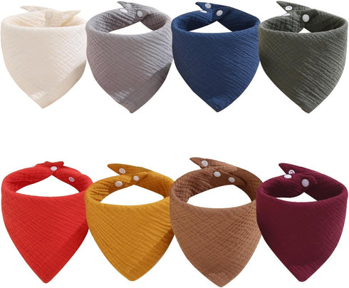 PurlHaven Muslin Bibs, 8 Pack Baby Bandana Drool Bibs,Extra Absorbent Soft Cotton,Baby Bib