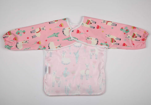 Baby Bib Sleeved Shirt with Pocket for Toddler Painting Girls, 1-3 years (Pink Alpaca)